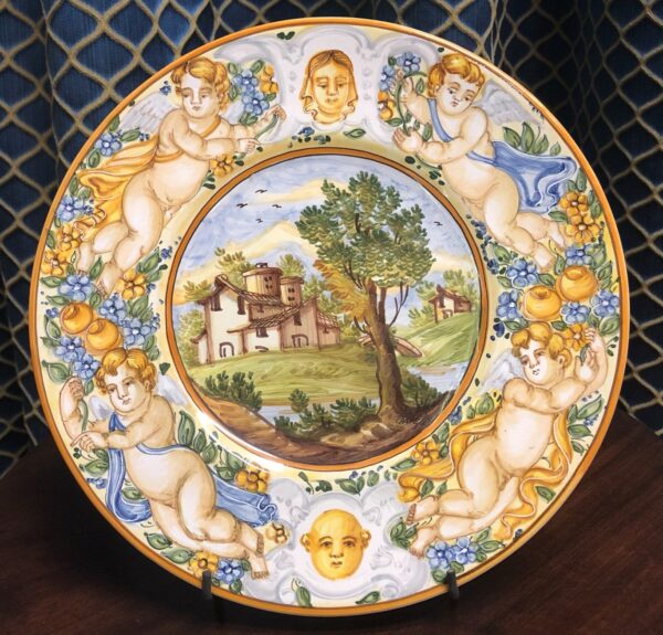 Piatto con paesaggio e puttino - Ceramiche di Castelli - immagine 2